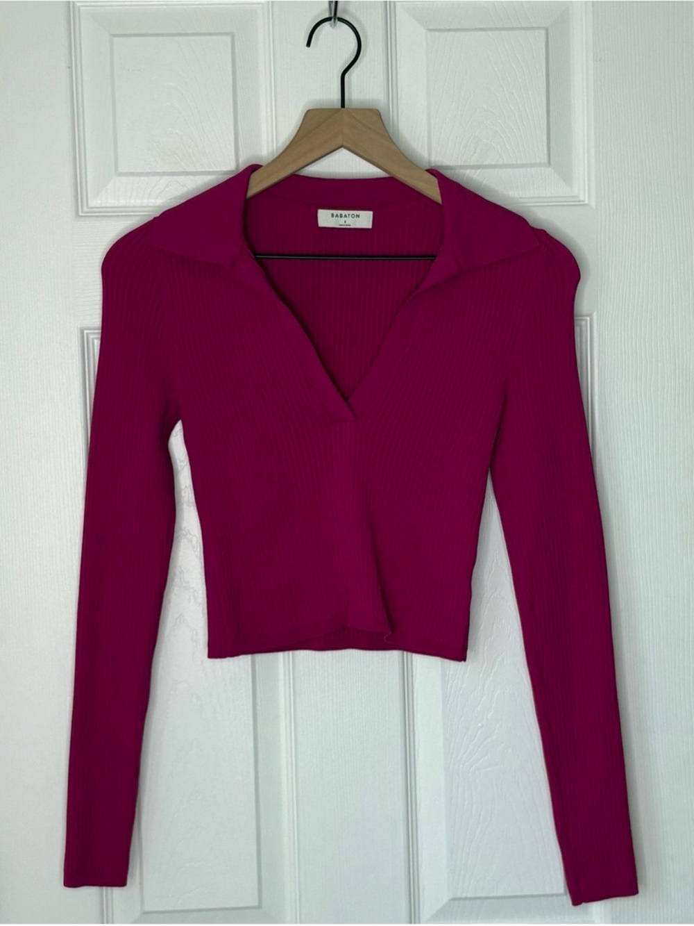 Babaton Fuchsia Ribbed Collared Top - Picture 4 of 5